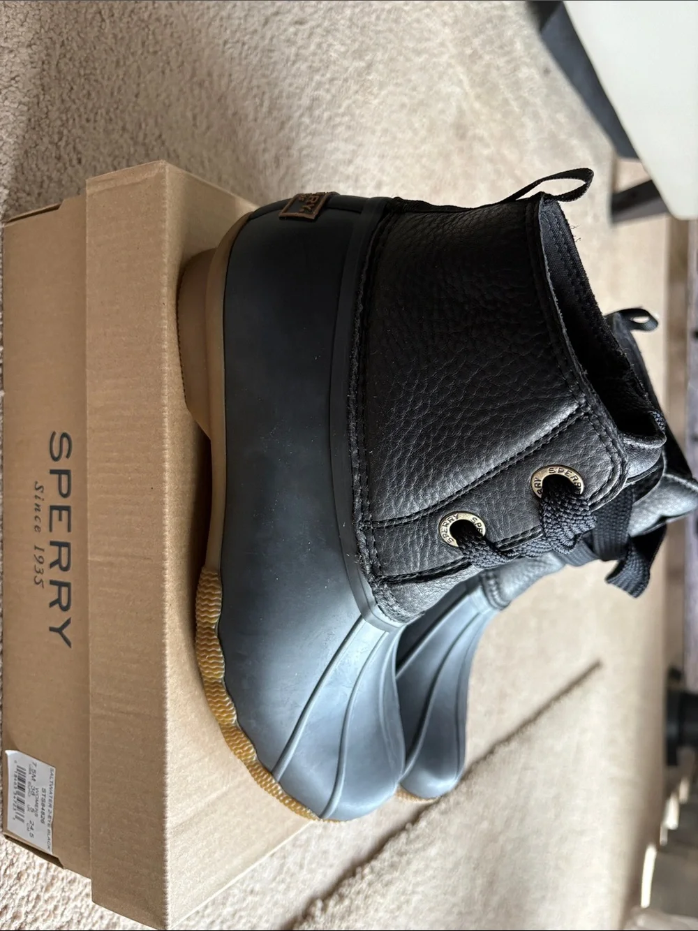 Sperry Black and Brown Duck Boots